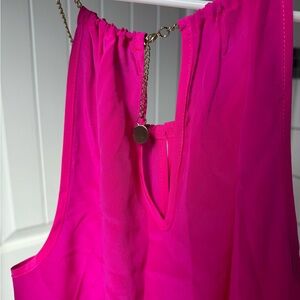 Vibrant Pink Sleeveless Top with Gold Chain Detail by Amanda Uprichard